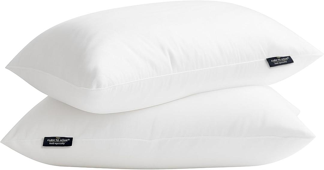 Farm To Home 100% Organic Cotton Cover Pillows Queen/Standard Size Set of 2, Down Alternative Hotel Quality Soft Bed Pillow for Back & Side Sleepers, Machine Washable, 20"x28", White