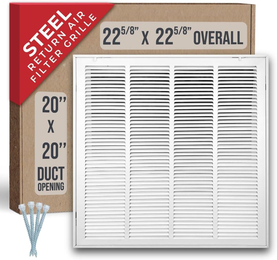 Fits 20x20 Duct Opening | Steel Return Air Filter Grille by Handua [Removable Door] for 1-inch Filters | Vent Cover Grill | White | HVAC Cold Air Intake Grille | Out Dim: 22 5/8"W X 22 5/8"H