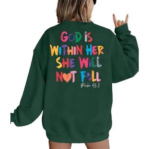 BEBNKGK Christian Sweatshirts for Women God Is Within Her Sweatshirts Christian Religious Sayings Long Sleeve Inspirational Blouse Top(Green,XL)