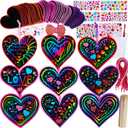 Winlyn 45 Sets 9 Styles Magic Color Scratch Black Valentine Heart Ornaments Decorations Valentine Scratch Art Heart Valentine's Day Craft Kits for Kids Classroom Activities Party Favors Gift Exchange