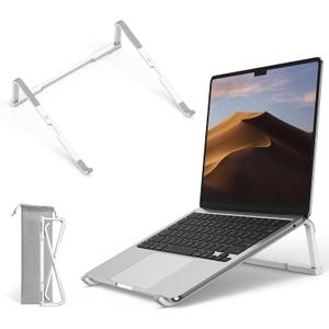 OMOTON Portable Laptop Stand for Desk, Foldable Aluminum Laptop Riser, Ergonomic Computer Stand Compatible with for MacBook Pro/Air, Dell, HP, Lenovo, 10-17.3'' (Silver)