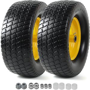 AR-PRO (2-Pack) 16x6.50-8 Flat-Free Tire and Wheel Assembly, Solid Riding Mower Lawn Tractor Tire, 3" Offset Hub, 3/4" Bushings, Perfect for Garden Tractors & Yard Equipment