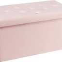 BRIAN & DANY Folding Storage Ottoman Bench, Ottoman with Storage, Foot Rest, Benches Seat for Bedroom, Living Room, Entryway, Long Shoes Bench, 15.7" x 31.5" x 15.7" Pink (15.7"D x 31.5"W x 15.7"H)