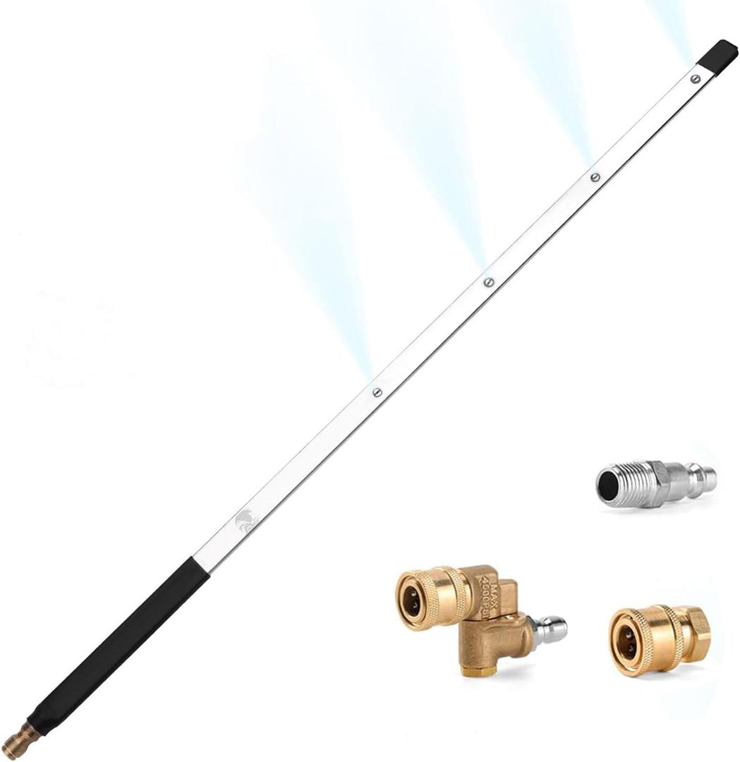 4-port high-pressure cleaning machine nozzle, 24-inch stainless steel 1/4-inch quick-connect power cleaning machine spray gun, with pure copper connector (0.6 meter with 4 outle)
