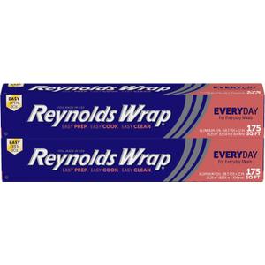 Reynolds Wrap Aluminum Foil Pack, Aluminum Foil Roll Double Pack, Easily Moldable Around Food for a Tight Seal, Great for Covering Dishes and Storing Leftovers, 2 Pack, 175 Sq. Ft. Rolls
