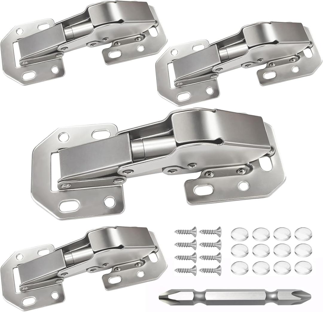 BESTEEL 4 Pack Hidden Hinges Soft Close Surface Mount Kitchen Cabinet Hinges, Concealed Cabinet Hinge for Cabinet Doors Frameless,No Pre-drilled for Kitchen Cupboard, Surface Mount Hinge