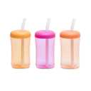 The First Years Squeeze & Sip Toddler Straw Cups - Squeezable Transition Sippy Cup with Silicone Straw - Toddler Feeding Supplies - Yellow/Pink/Orange - 7 Oz - 3 Count - Ages 6 Months and Up
