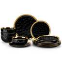 LOVECASA 11 Pieces Plates and Bowls Sets, Porcelain Black and Gold Dinnerware Sets, Round Dinner Plates Dishes Set Service for 4, Dishwasher Safe and Scratch Resistant, Black