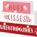 Valentines Day Decor,11 LED Valentine Wood Block Sign, Valentines Day Decorations Valentine Wishes Rustic Letters, Farmhouse Home Table Centerpiece Decorations, Tiered Tray, Tables, Mantel Decor,Valentine's Day Gifts for her/him