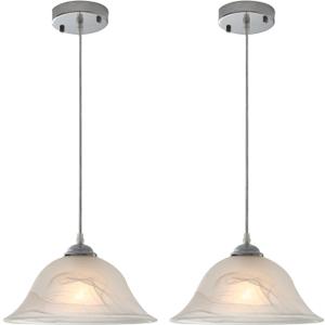 Chrome Pendant Lights Kitchen Island, 11.8 Inch Vintage Alabaster Glass Pendant Lights, White Farmhouse Pendant Light 2 Pack, Glass Pendant Light for Dinning Room, Living Room, Bedroom