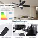 FUMLTP 42 inch Modern Ceiling Fans with Lights APP/Remote Control, Low Profile Reversible 6 Speeds Ceiling Fan Light for Indoor/Outdoor Patio Bedroom Living Room,Black