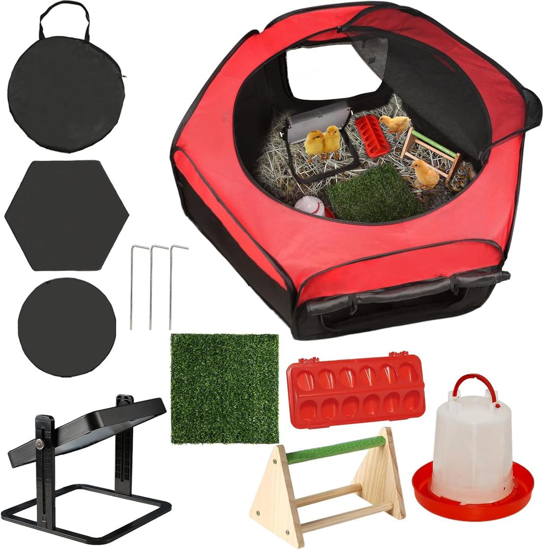 Brooder Box for Chick Starter Kit - 2026 Upgrade Dual Door Chicken Brooder Pen/Playpen/Tent with 10*10 in Brooder Heating Plate,Nesting Pad,Chicks FeederWaterer,Chick Perch Up to 15 Chicks,Duck,Quail