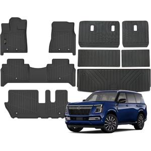 Floor Mats Custom for Nissan Armada 2025-2026 / Infiniti QX80 Fit 8 Seats Trunk Mat with Backrest Mat All Weather TPE Rubber Cargo Liner Full Set Floor Liners for Armada 2025 Accessories