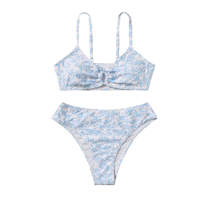COZYEASE Girls' 2 Piece Ditsy Floral Print Knot Front Ruched Triangle Bikini Swimsuit 8Y