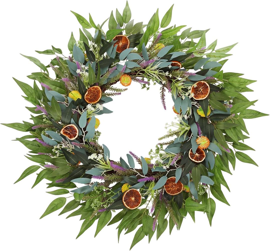24 Inches Large Fall Wreath for Front Door, Artificial Eucalyptus Wreath