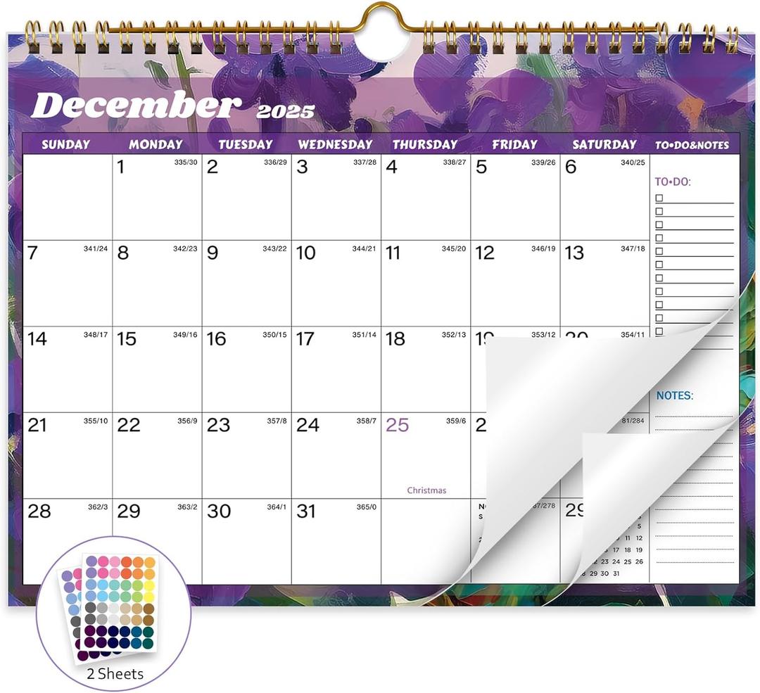 3 x Calendar 2025-2026, 18 Months Wall Calendar July 2025 to Dec 2026 Calendar with Julian Dates, 11" X 8.5" (Flower)