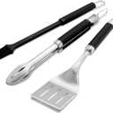Weber Precision 3Piece Grilling Tool Set Stainless Steel Tongs, Spatula & Silicone Basting Brush with NonSlip Handles and HandsFree Locking
