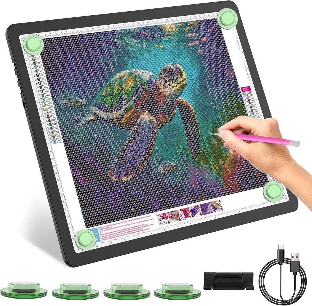 Rechargeable A3 Light Pad for Diamond Painting with 4000mAh Battery,Side Physical Buttons,Diamond Art Light Board,Magnetic Light Pad 13.4x18.2,LED Light Box for Tracing,Drawing,Weeding Vinyl
