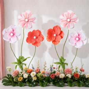 6 Pcs 6.1ft Giant Artificial Flowers for Decoration Large Paper Standing Huge Handcrafted Fake Jumbo Flowers Decoration for Garden Birthday Party Wedding Props (Bright Color)