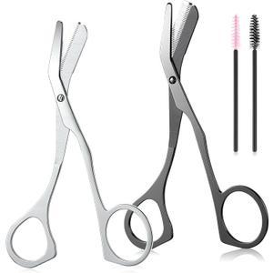 2 Pack Eyebrow Trimming Scissors with Combs, Stainless Steel Eyebrow Trimmers for Women Men Gifts, Brow Trimming Tool Beard Trimmer (Gray,Black)