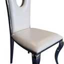 Benjara Nick Dining Chair Set of 2, Faux Leather, Foam Cushions, Silver Frame, White and Chrome