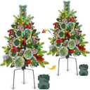 2 Pack Outdoor Christmas Tree Urn Fillers with 40 Warm & Colorful Change Lights, 8 Modes Timer, Pinecones Red Berries Decorations, Battery Operated for Holiday Planters Yard Porch Pathway Xmas Decor