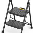 KINGRACK 2 Step Ladder, Sturdy Steel Step Stool with Anti-Slip Wide Pedals, Handrail, Safe-Lock Design, Pass 800lbs Load Testing, Folding Portable Ladder for Multi-Purpose, Home, Kitchen, Black
