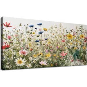 KZKU Watercolor Floral Botanical Prints Wildflower Pictures Wall Decor Colorful Plant Paintings Canvas Prints 24" x 48" Wall Art for Living Room Bedroom Office Home Decor Ready to hang