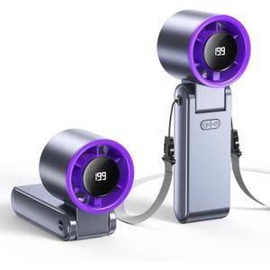 Portable Handheld Turbo Fan, 199 Gear Speed, 24 Hs Cooling Time, 5500mAh Rechargeable Mini Personal Hand Fan, Foldable Design, Travel Essentials, Beach Vacation, Gifts for Women, Men,Grey Purple