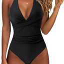 SUUKSESS Women Sexy Tummy Control One Piece Swimsuits Halter Push Up Bathing Suits (XX-Large, Black)