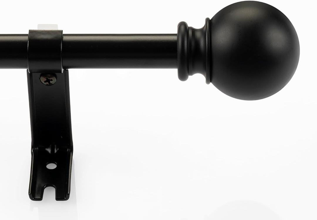 Curtain Rod for Windows 44-84 Inch, 1 Inch Heavy Duty Extendable Metal Drapery Rod, Adjustable Curtain Rod with Decorative Ball Finials for Living Room Bedroom, Black Matt