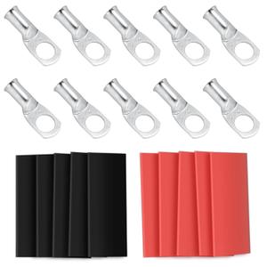10pcs Sanuke 8 AWG - 5/16" Tinned Copper Wire Lugs Ring Terminals, Marine Grade Battery Cable Ends with 3:1 Dual Wall Adhesive Heat Shrink Tubing