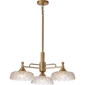 HDDFL Chandelier Pendant Lights Fixture Vintage Pendant Lighting Fixtures 3 Lights Chandelier E26 Base Brass Kitchen Glass Hanging Lamp for Island Dining Room Living Room, Circle 3 Light