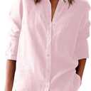 Button Down Shirts for Women Cotton Oxford Shirts Long Sleeve Dress Shirts Collared Blouses Work Casual Solid Tunic Tops (Pink, XL)