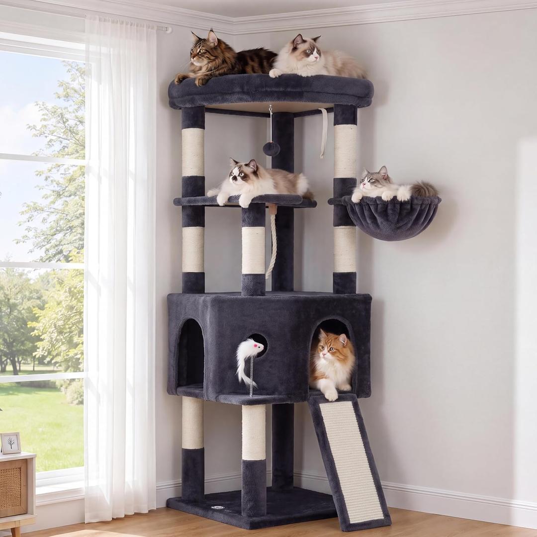 Cat Tree, 61 Inch Tall Cat Tower, Diamond-Shaped Cat Cave VCT001G