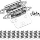 Satin Brushed Nickel Kitchen Cabinet Hinges, 50 Pack (25 Pairs) - 1/2" Overlay, Self-Closing Flush Mount Cabinet Hinges with Screws
