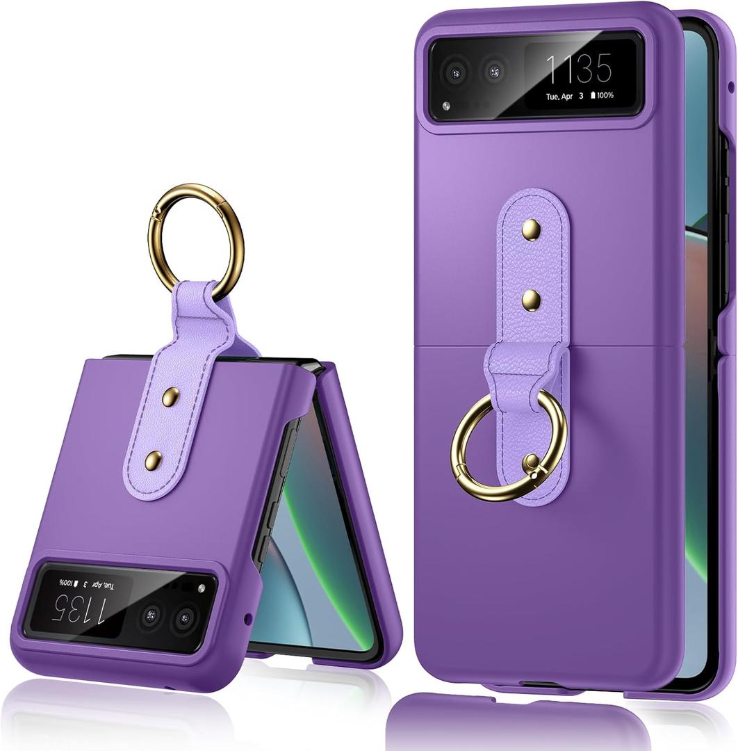 Maxdara for Moto Razr 2023 Case with Ring, Slim Motorola Razr 2023 Case Lens Protector (Purple)