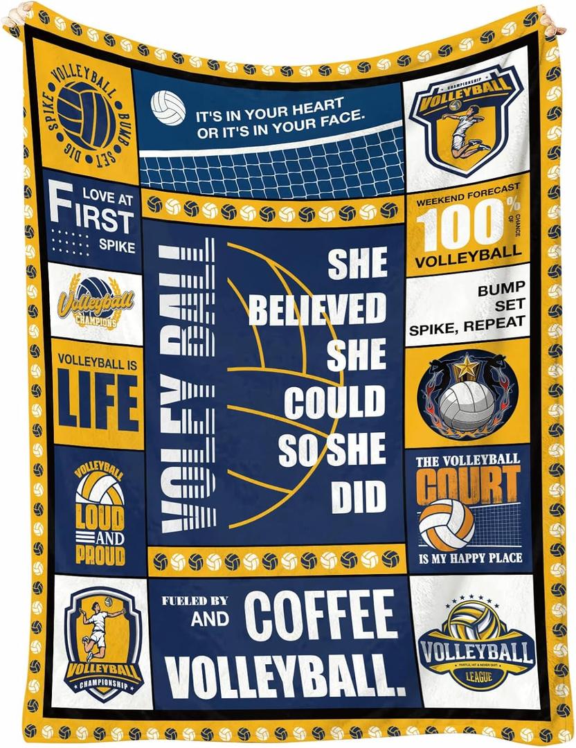 Volleyball Blanket 50x60, Soft Flannel Fleece Throw for Girls & Teen Girls, Vintage Newspaper Heart Design, Cozy Bedroom/Dorm Decor, Cute Volleyball Gifts for Players, Teams & Moms