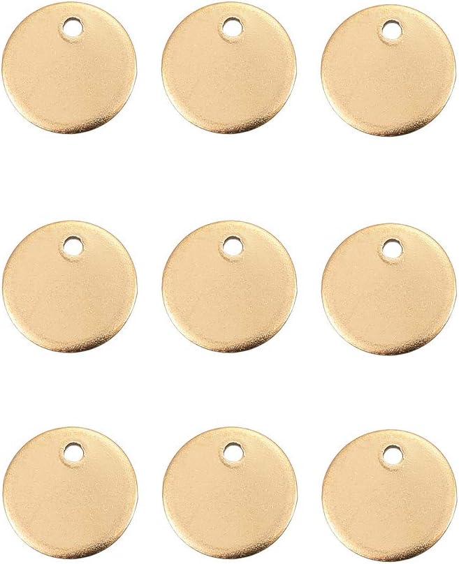 DanLingJewelry 100 pcs 304 Stainless Steel Blank Stamping Tag Flat Round Charms Smooth Surface Pendants for Jewelry Making Golden Color 10mm
