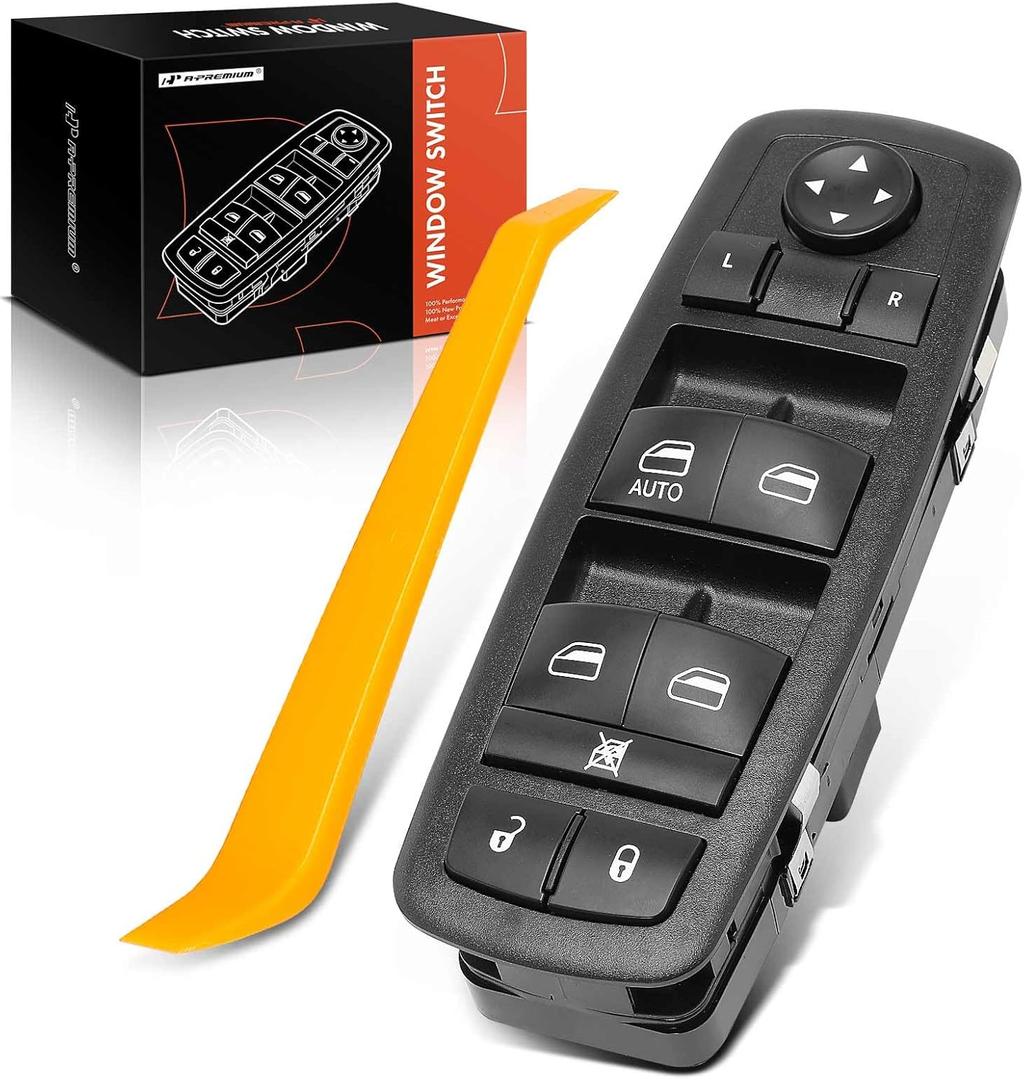 A-Premium Power Master Window Switch Compatible with Jeep & Dodge Models - Liberty 2008-2012, Journey 2009-2010, Nitro 2007-2011 - 8+13 Pins - Front Driver - Replace# 4602632AH, 4602632AB, 04602632AC