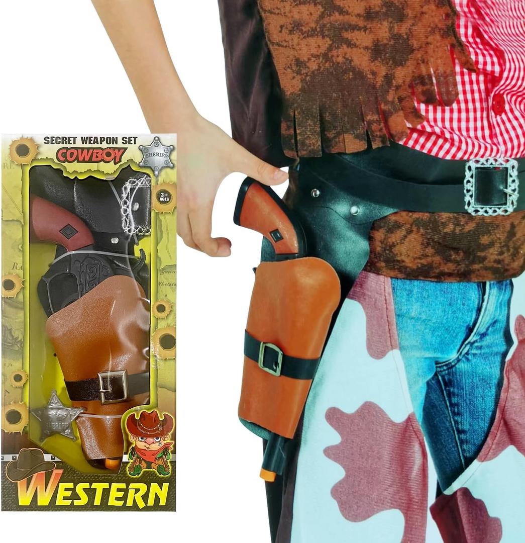 Cowboy Toys, Classic Toy Gun and Holster Set for Adults, Fake Revolver and Adjustable Belt Western Costume Accessory for Men Novelty Gifts for Halloween