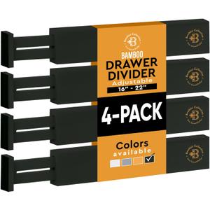 4 Pack Drawer Dividers Bamboo 2.6" High, 16-22" Adjustable Drawer Organizers for Clothes, Expandable Dresser Separators in Bedroom/Bathroom/Kitch