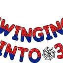 TaoBary Spider Theme 3rd Birthday Banner, Pre-strung Swinging into 3 Banner, Spider 3rd Birthday Decorations Party Supplies for Kids, Third Decor for 3 Year Old Boys Girls( Multicolor)