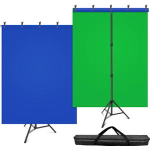 HEMMOTOP Blue Green Screen Backdrop Kit, 2in1 7x5ft(HxW) Green Screen Stand for Streaming, 6.5x5ft(HxW) 2-Sided Reversible Blue Photo Background with Backdrop Stand for Photography, Zoom