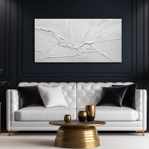 Modern Hand Painted Wall Art for Dining Room White Pictures for Bedroom Abstract Living Room Wall Decor Size 24 x 47 Inch