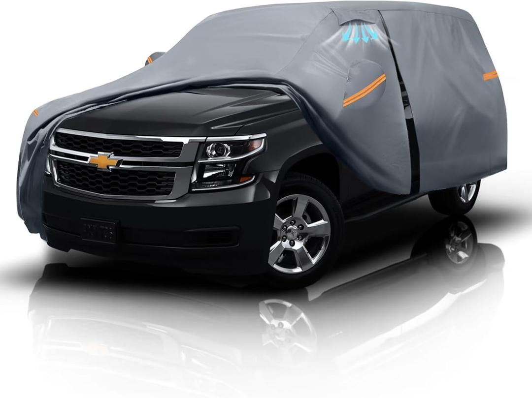 Large SUV Car Cover for Chevy Suburban (1973-2026) 100% Waterproof All Weather, Heavy Duty Outdoor Full Exterior Covers Rain Sun Wind UV Hail Protection.