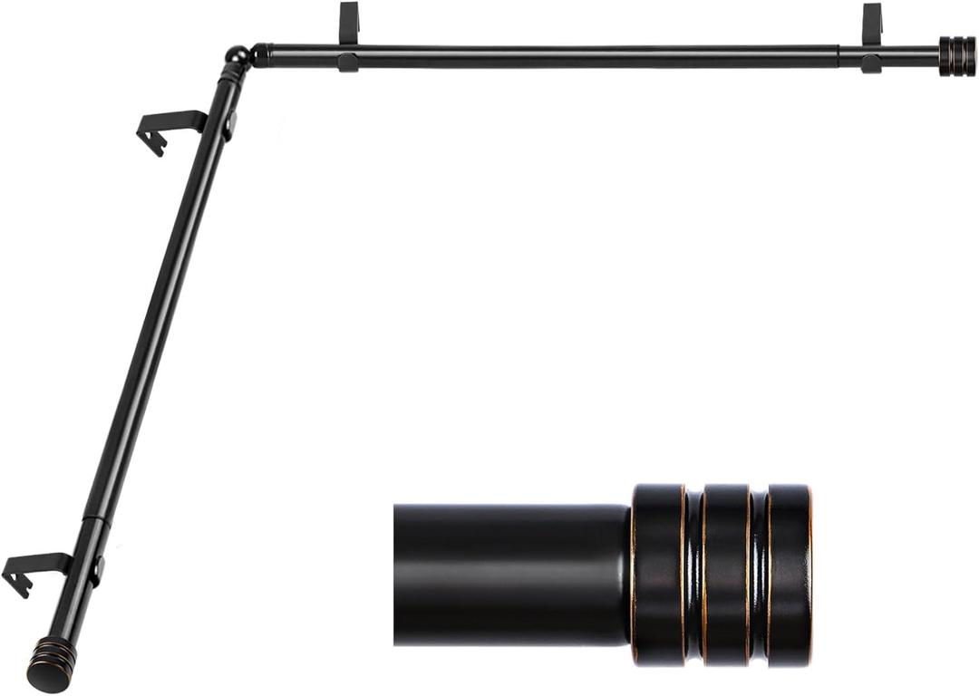 Heavy Duty Corner Window Curtain Rods 36 to 72 Inch, HOTOZON 1 Inch Telescoping Single Drapery Rod, Black, End Cap Finials