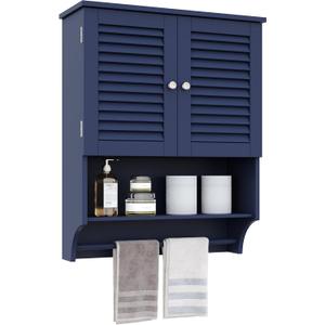ChooChoo Bathroom Wall Cabinet with Towels Bar, 23.6" L x7.9 W x27.5 H MDF Material Medicine Cabinet, 2 Doors Over The Toilet Space Saver Storage Cabinet with Large Space, Navy Blue