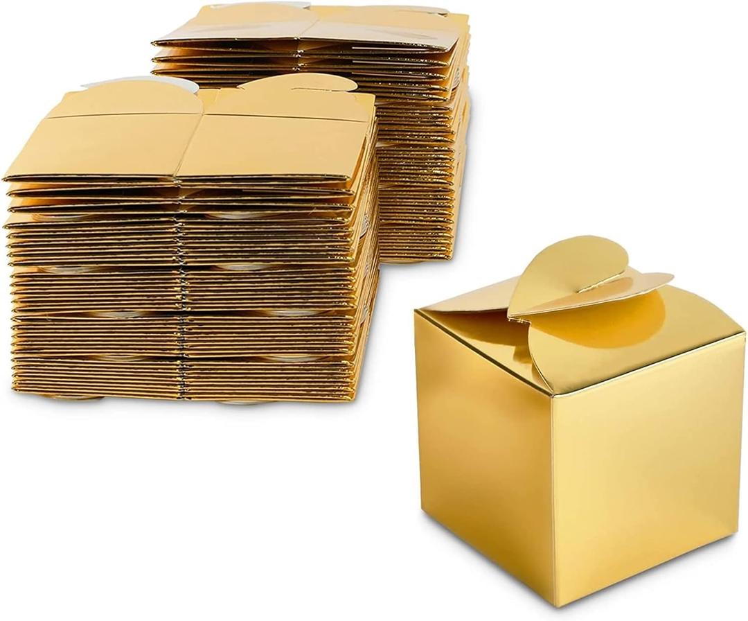 Sparkle and Bash 100 Pack Gold Foil Party Favor Gift Boxes, Candy Boxes for Mother's Day, Easter, Anniversary, Christmas, Graduation, Engagement Celebrations (2.5 x 2.5 x 2.5 Inches)