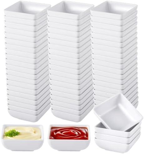 Homaisson 50 Pcs Melamine Dipping Bowls, White Sauce Cups - Mini Serving Dishes for Sushi & Condiments, Portable Catering Set for Party and Picnic Events
